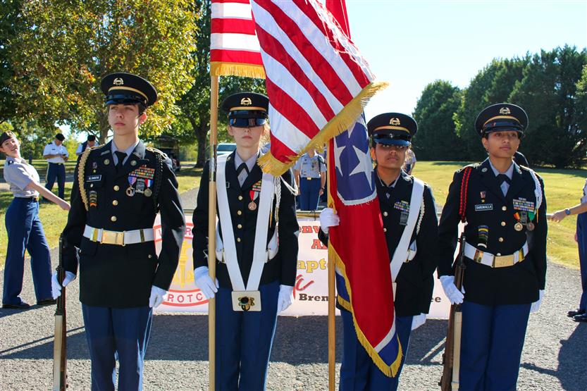 The Ravenwood High JROTC prepares for the homecoming parade